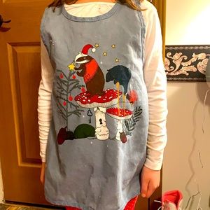 Handmade children’s winter woodland denim cross back pinafore